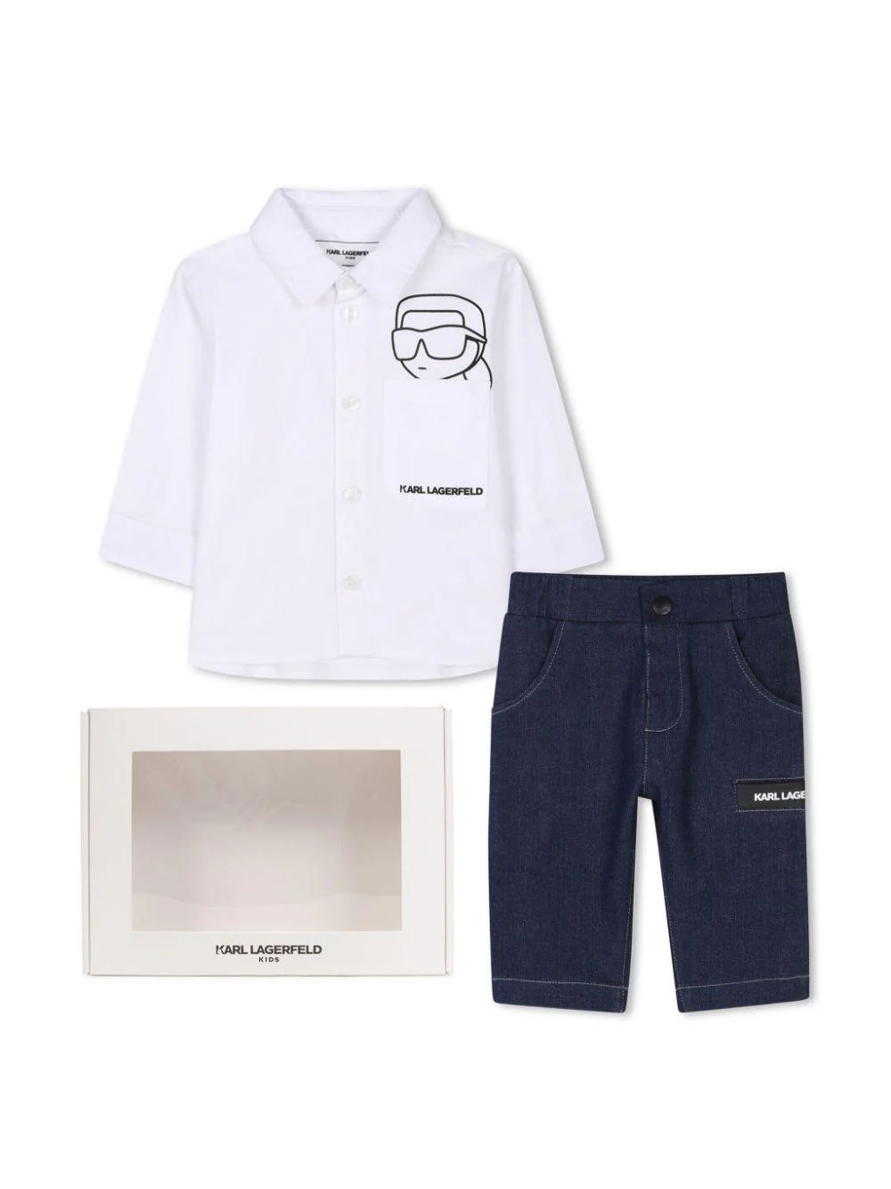 Set con pantaloni per neonato Karl Lagerfeld Kids bianco con motivo Ikonik Karl - Image 4