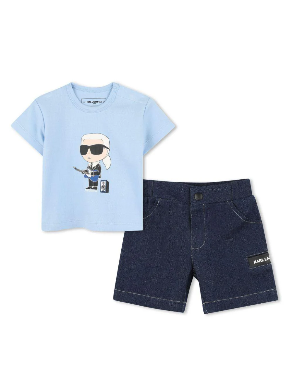 Set con shorts per neonato Karl Lagerfeld Kids blu con motivo Ikonik Karl