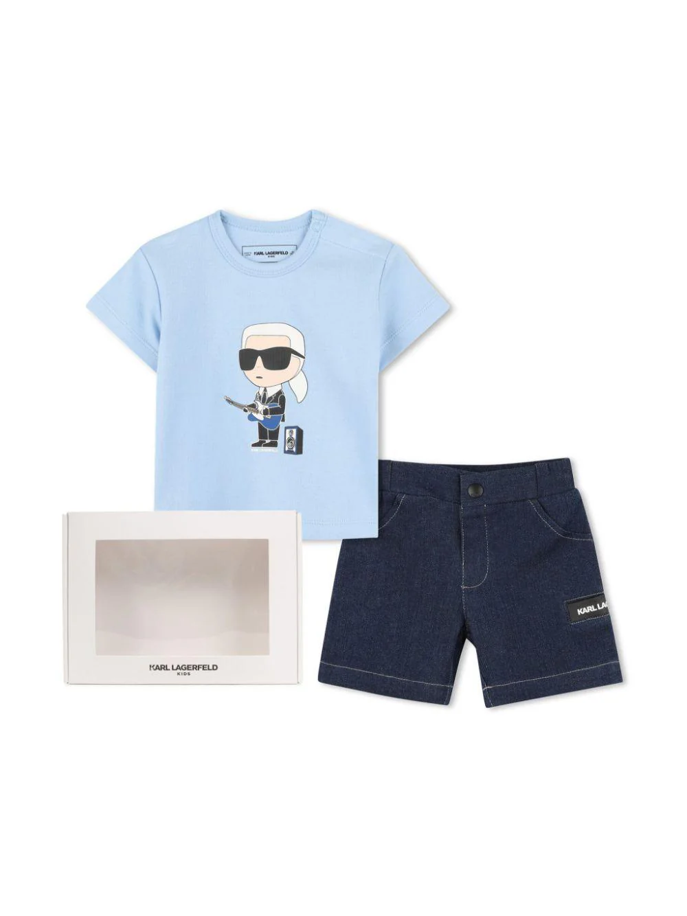 Set con shorts per neonato Karl Lagerfeld Kids blu con motivo Ikonik Karl - Image 4