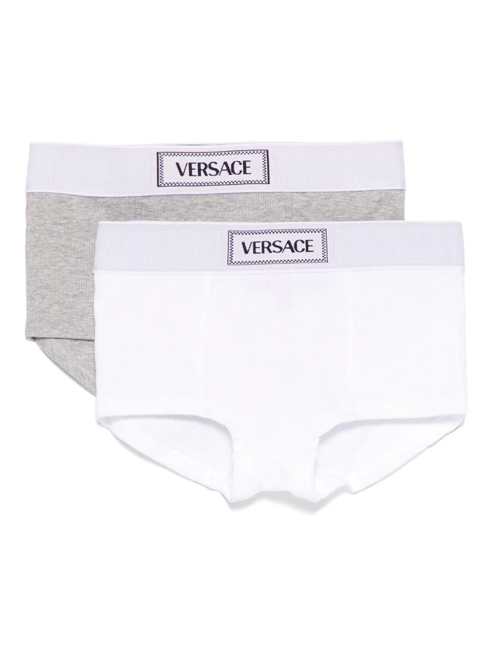 Set di 2 boxer per bambino Versace Kids bianco e grigio con banda logo