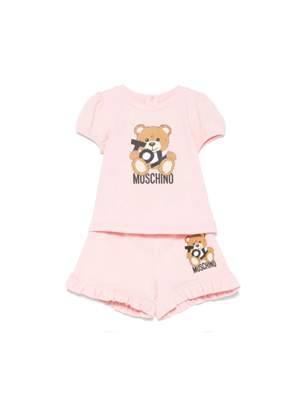 Set di pantaloncini Teddy Bear per neonata Moschino Kids rosa con scollo rotondo