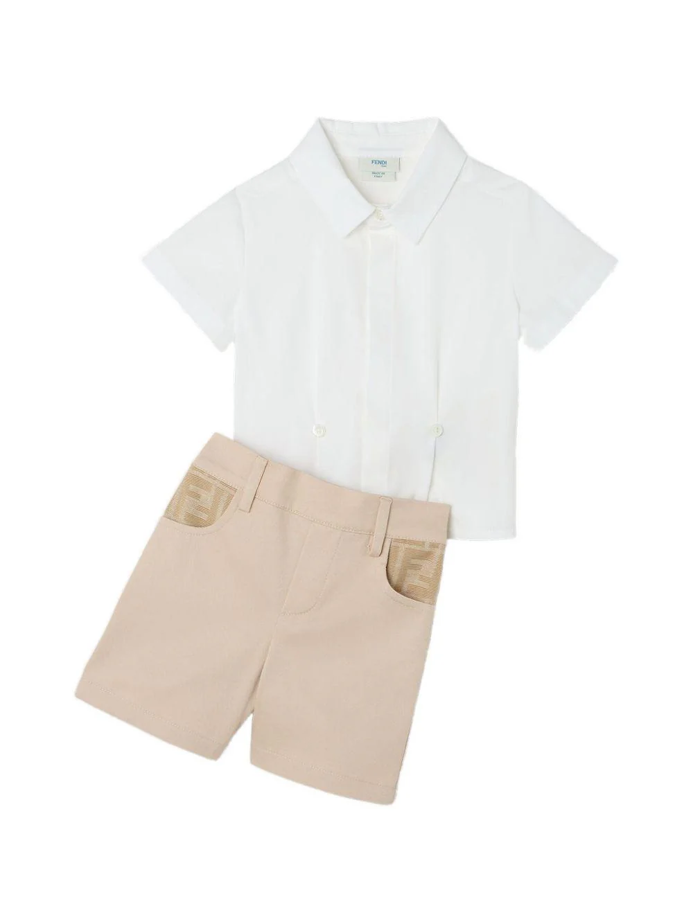 Set due pezzi camicia e shorts per neonato Fendi Kids bianco e beige con motivo logo - Image 2