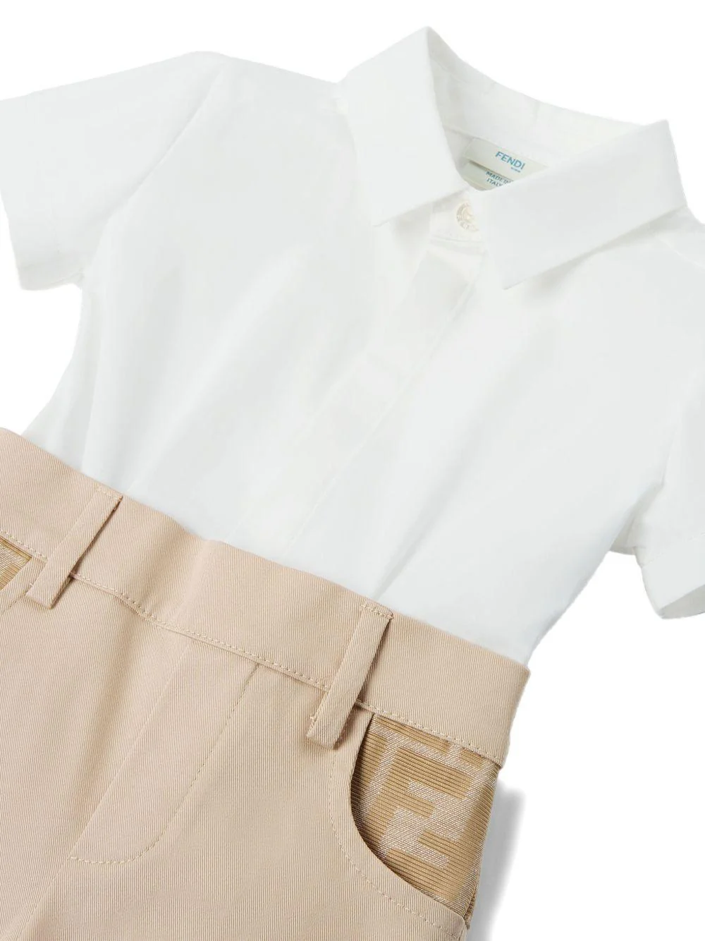 Set due pezzi camicia e shorts per neonato Fendi Kids bianco e beige con motivo logo - Image 3