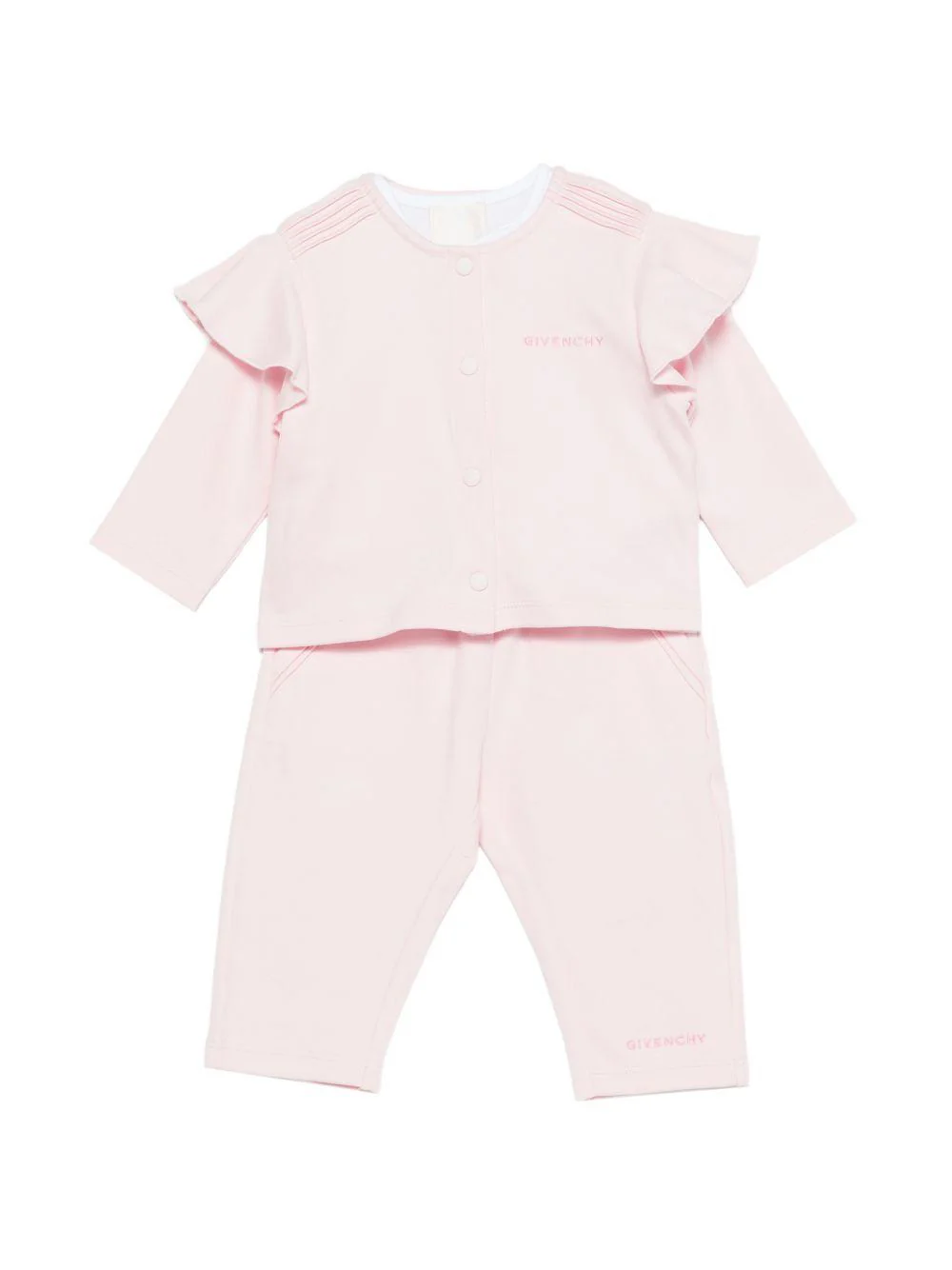 Set due t-shirt e pantaloni per neonata Givenchy Kids rosa con ruches