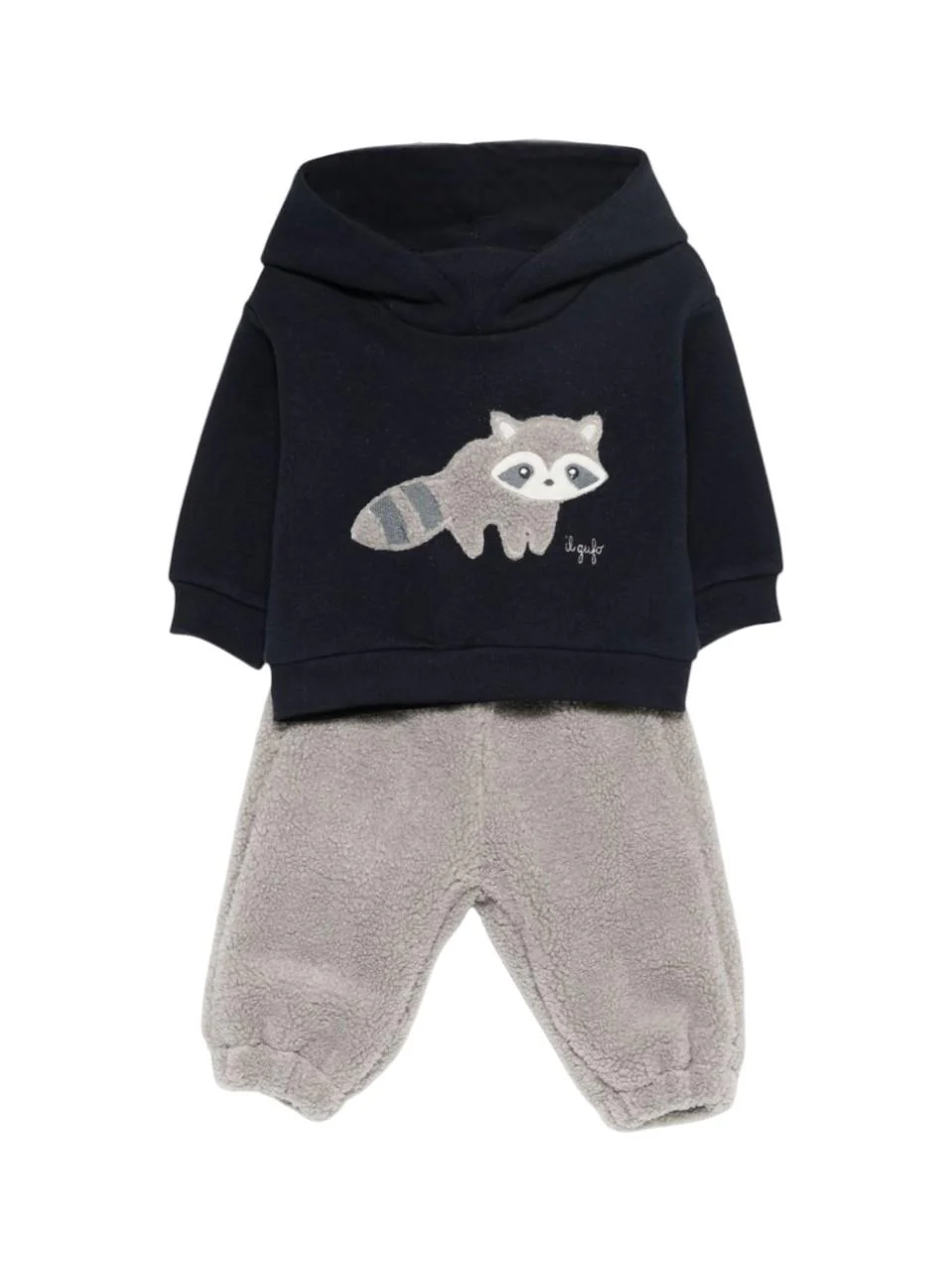 Set felpa e pantaloni per neonato Il Gufo multicolore con ricamo procione
