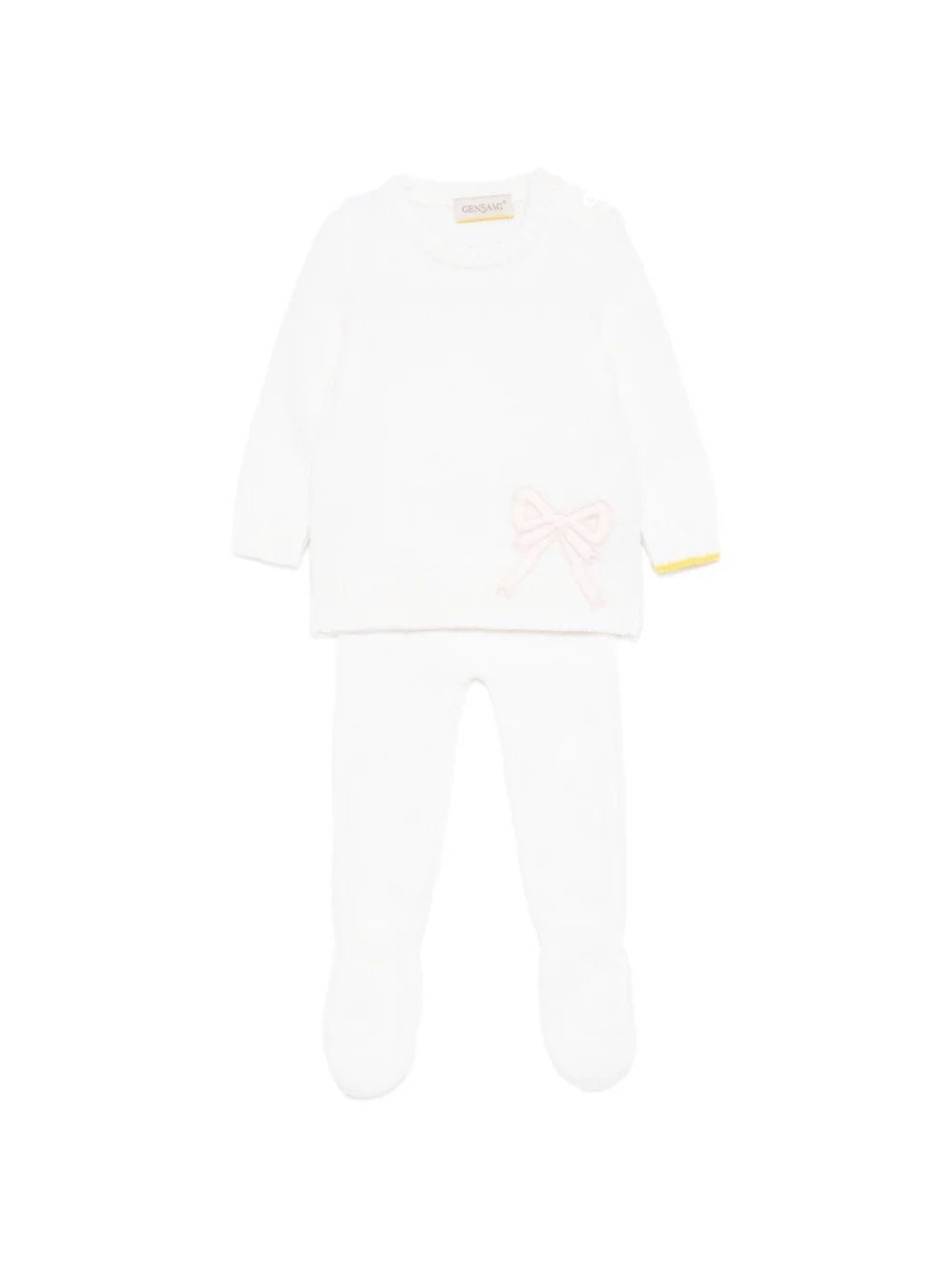 Set maglione e pantaloni per neonata Gensami Kids bianco con dettaglio fiocco