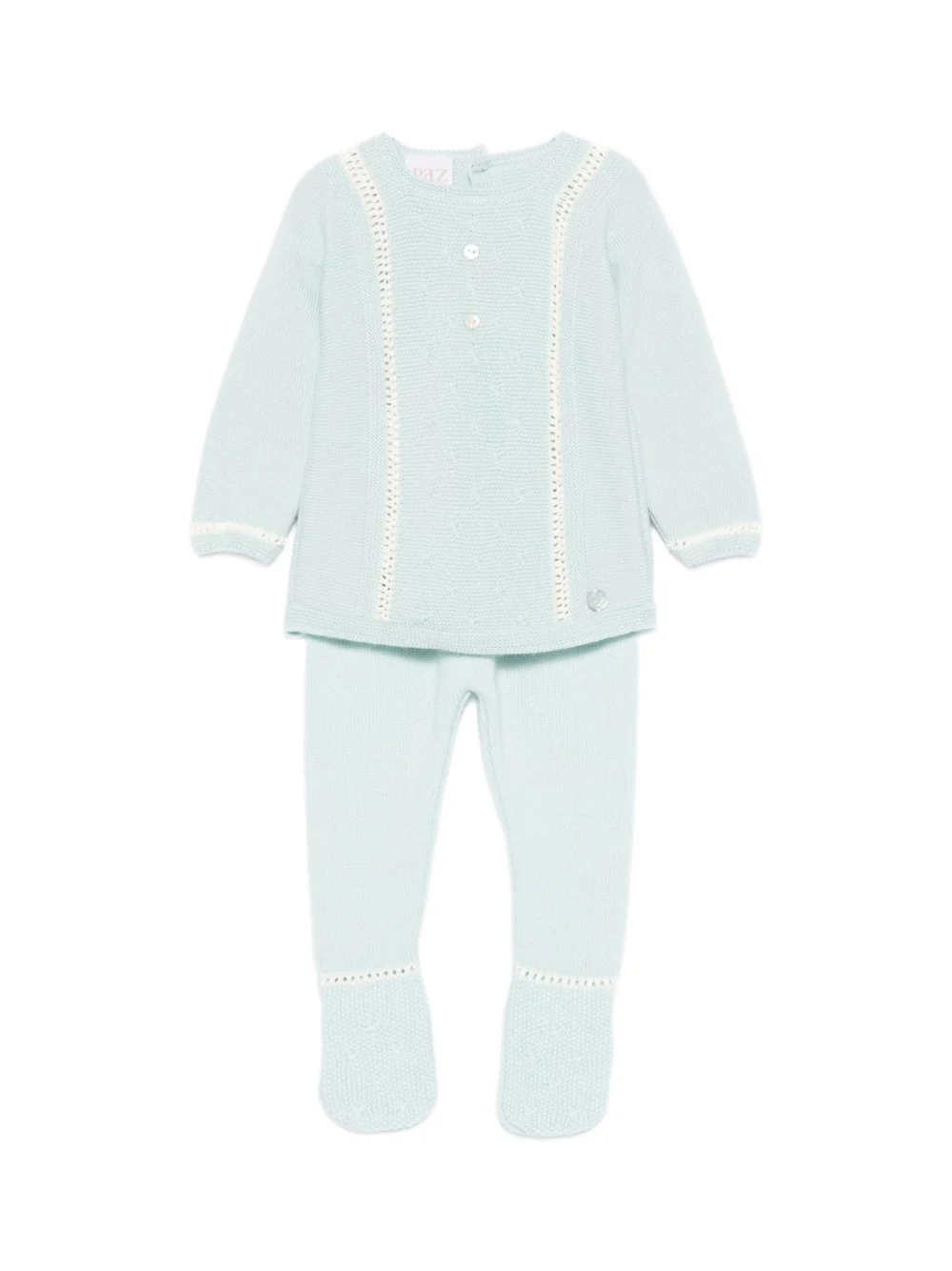 Set maglione e pantaloni per neonato Paz Rodríguez azzurro con bordo in pizzo