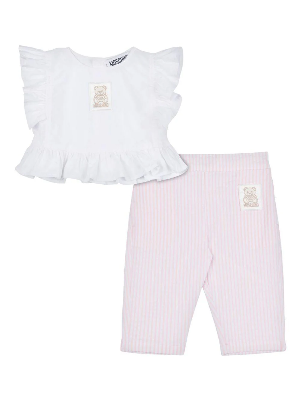 Set pantaloni con applicazione logo per neonata Moschino Kids rosa con girocollo