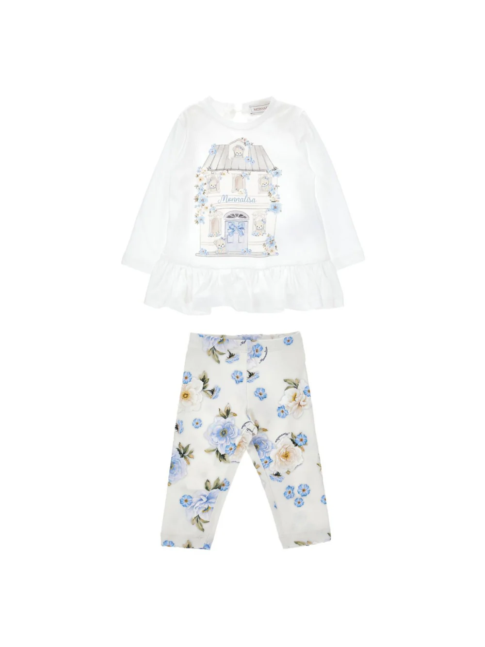 Set t-shirt e pantaloni per neonata Monnalisa bianco con stampa floreale