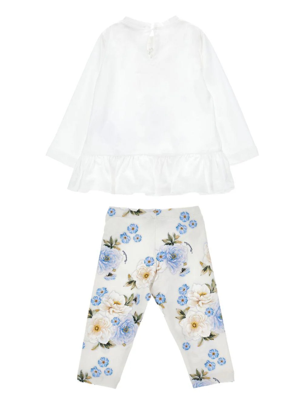 Set t-shirt e pantaloni per neonata Monnalisa bianco con stampa floreale - Image 2