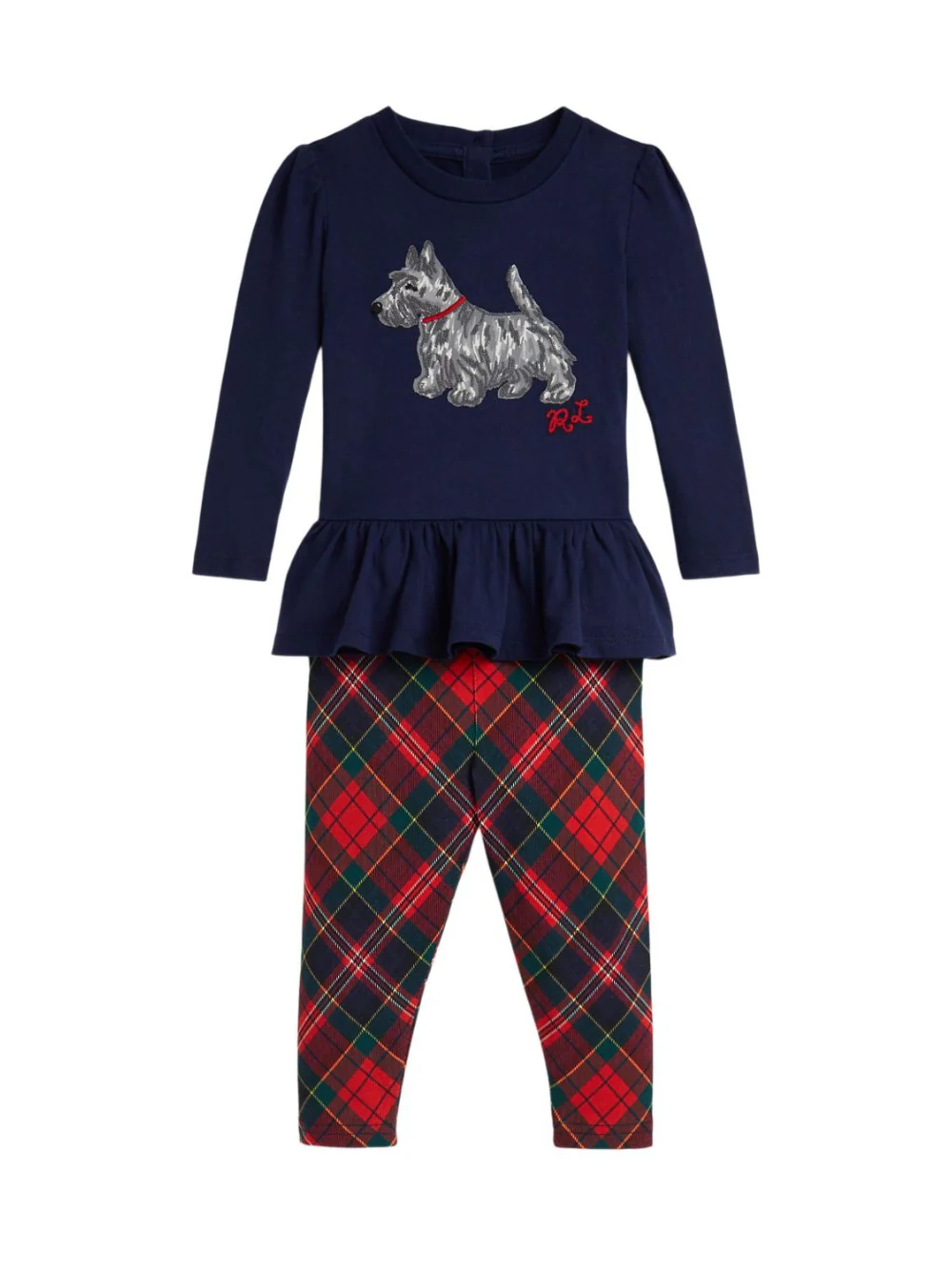 Set t-shirt e pantaloni per neonata Polo Ralph Lauren Kids blu con stampa tartan