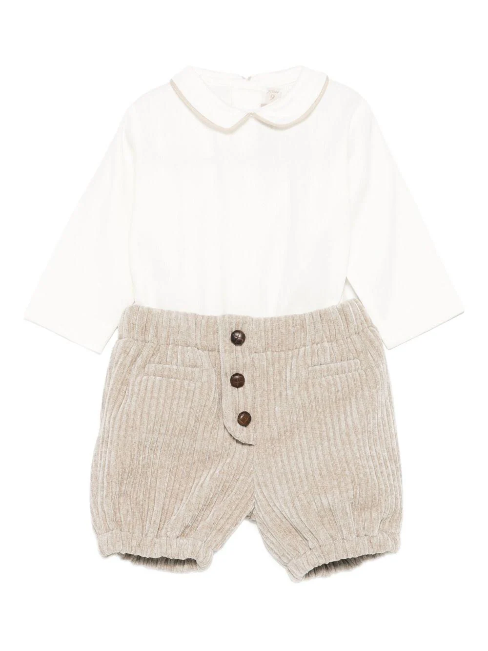 Set t-shirt e pantaloni per neonato La Stupenderia beige con colletto alla Peter Pan