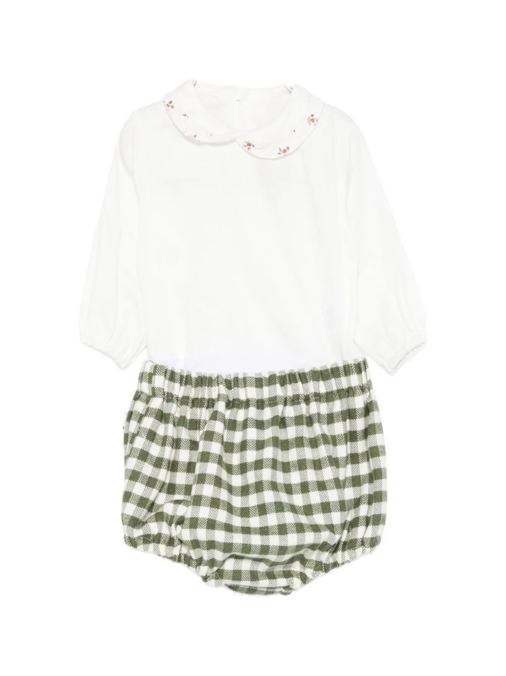 Set t-shirt e shorts per neonata La Stupenderia verde con colletto con dettagli ricamati