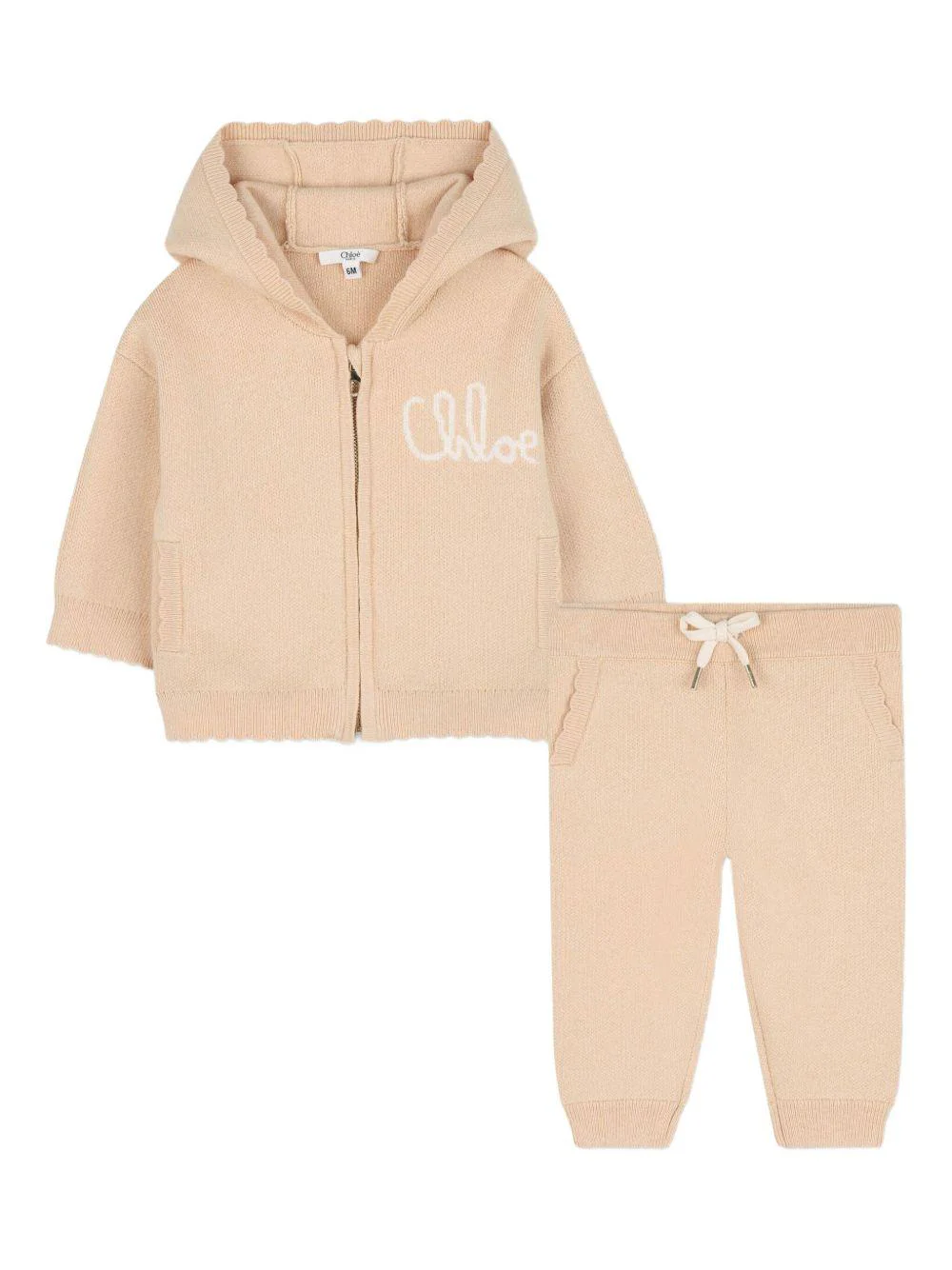 Set tuta sportiva per neonata Chloé Kids beige con logo ricamato