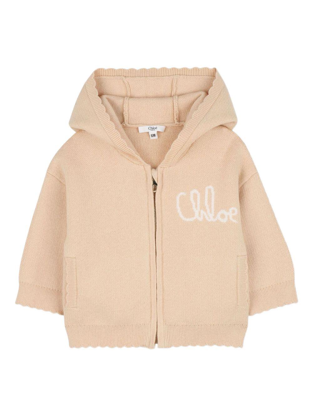 Set tuta sportiva per neonata Chloé Kids beige con logo ricamato - Image 2