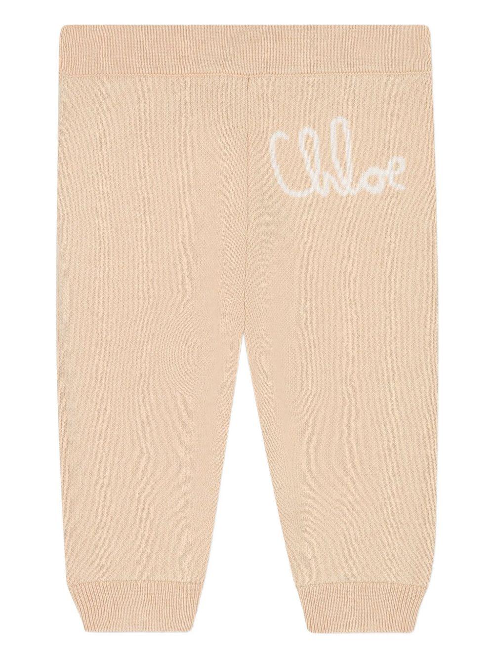 Set tuta sportiva per neonata Chloé Kids beige con logo ricamato - Image 5