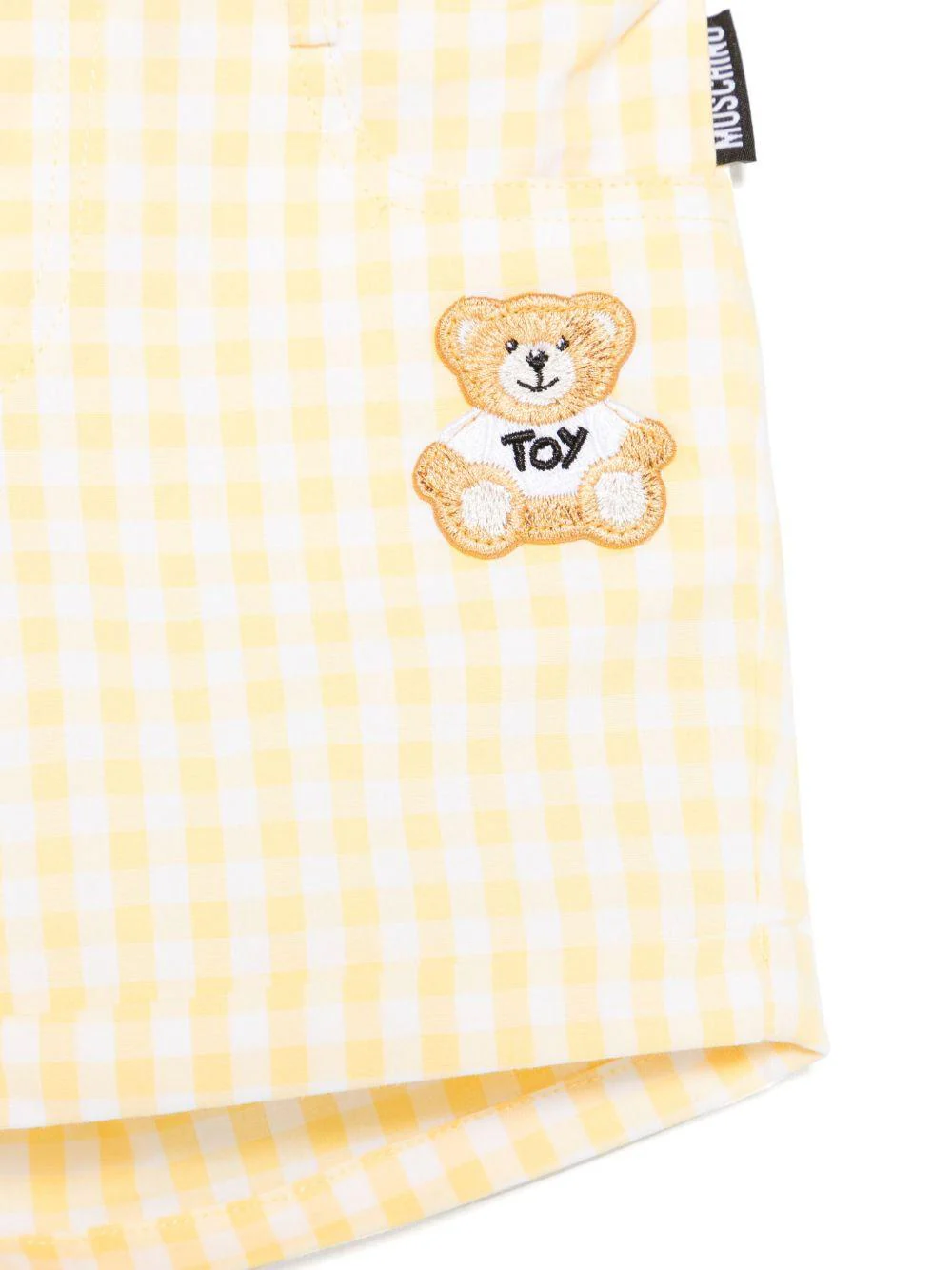 Shorts a quadretti per neonato Moschino Kids giallo con tasche posteriori - Image 3