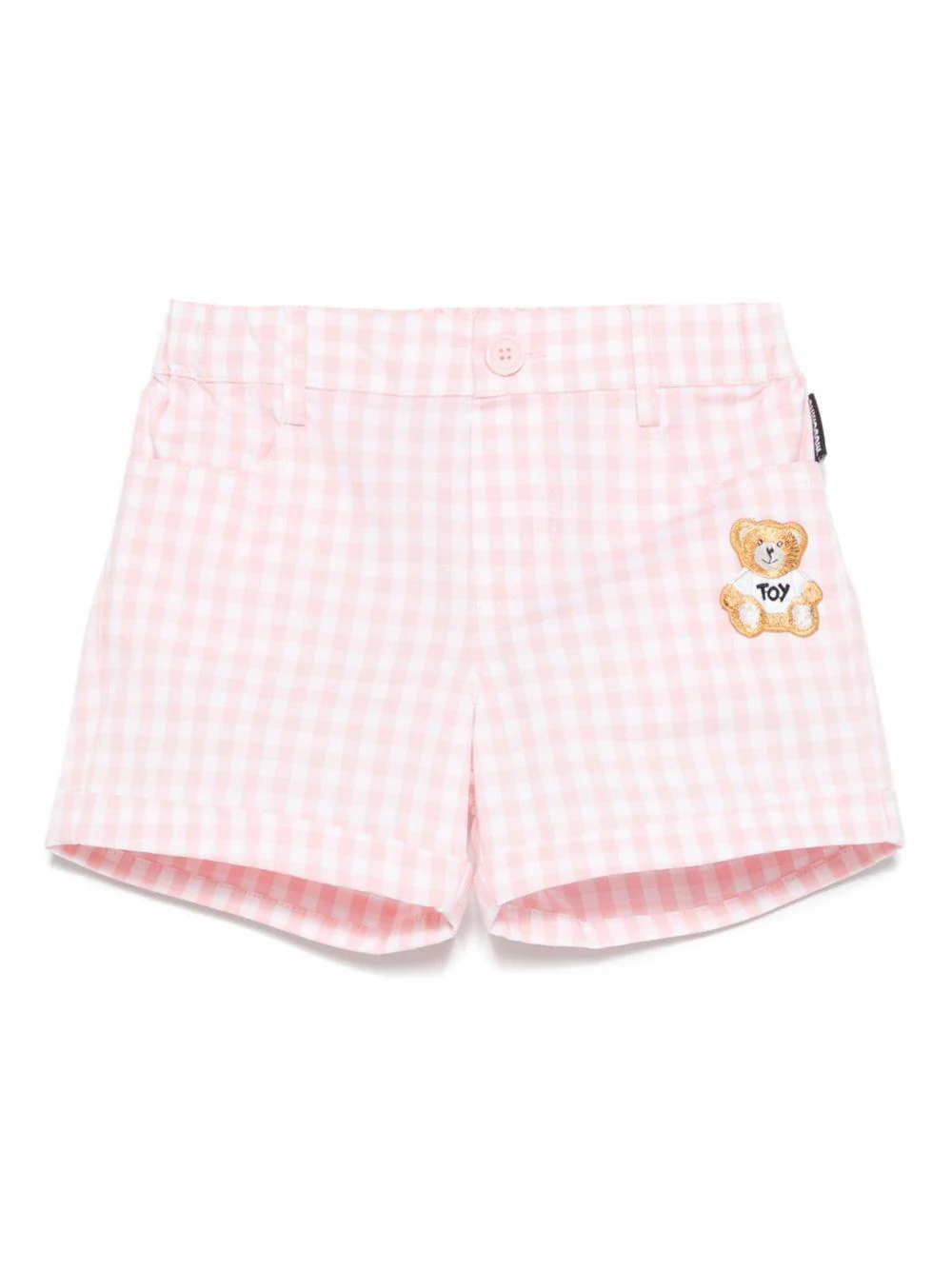Shorts a quadretti per neonato Moschino Kids rosa con tasche posteriori