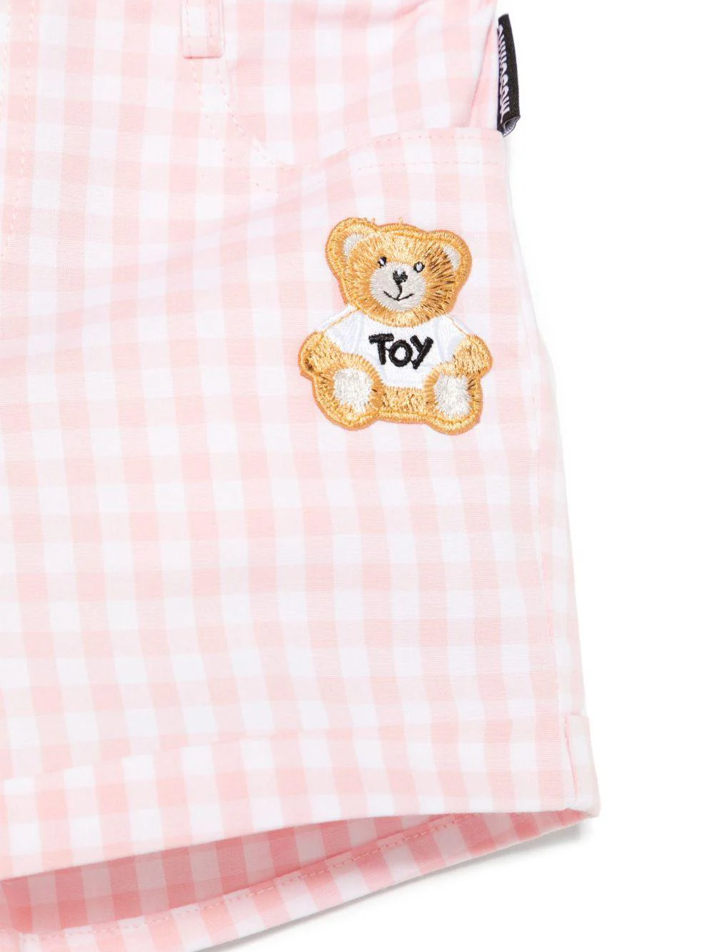 Shorts a quadretti per neonato Moschino Kids rosa con tasche posteriori - Image 3