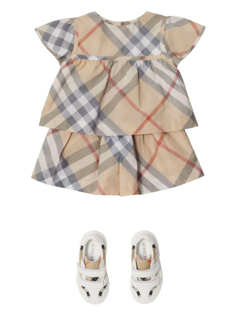 Shorts a quadri per neonata Burberry Kids beige con taglio straight - Image 2