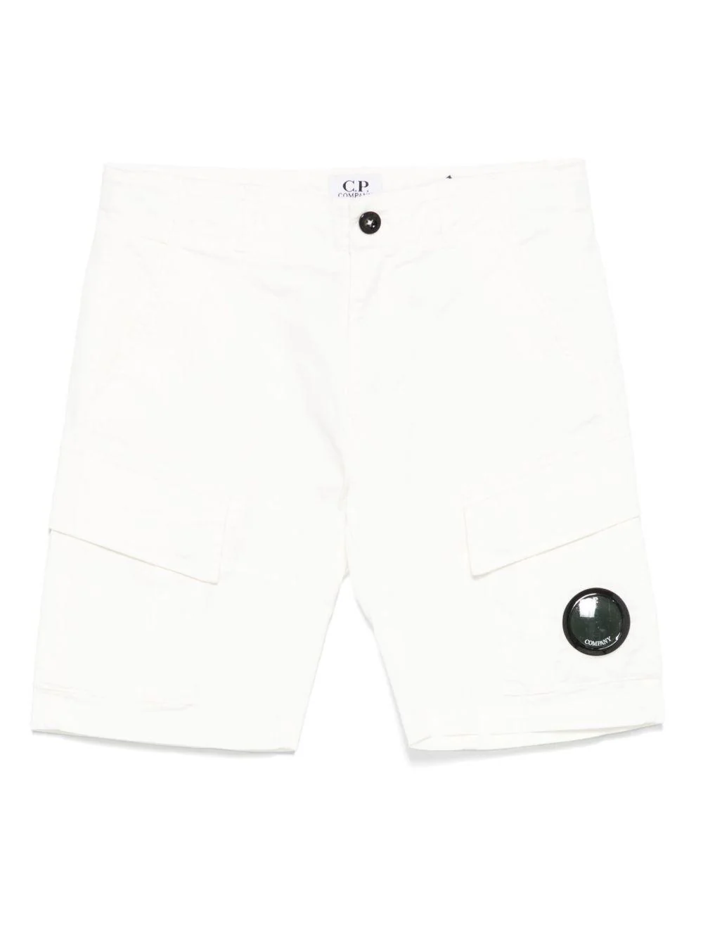 Shorts con applicazione Lens per bambino C.P. Company Kids bianco con zip nascosta