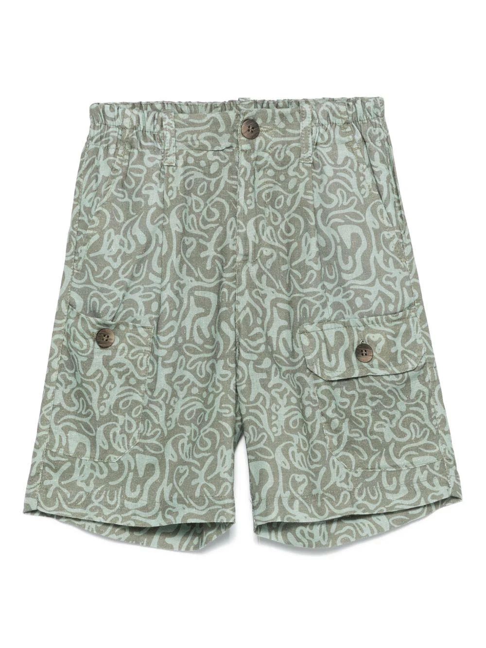 Shorts con stampa grafica per bambino Paolo Pecora Kids verde con tasca frontale