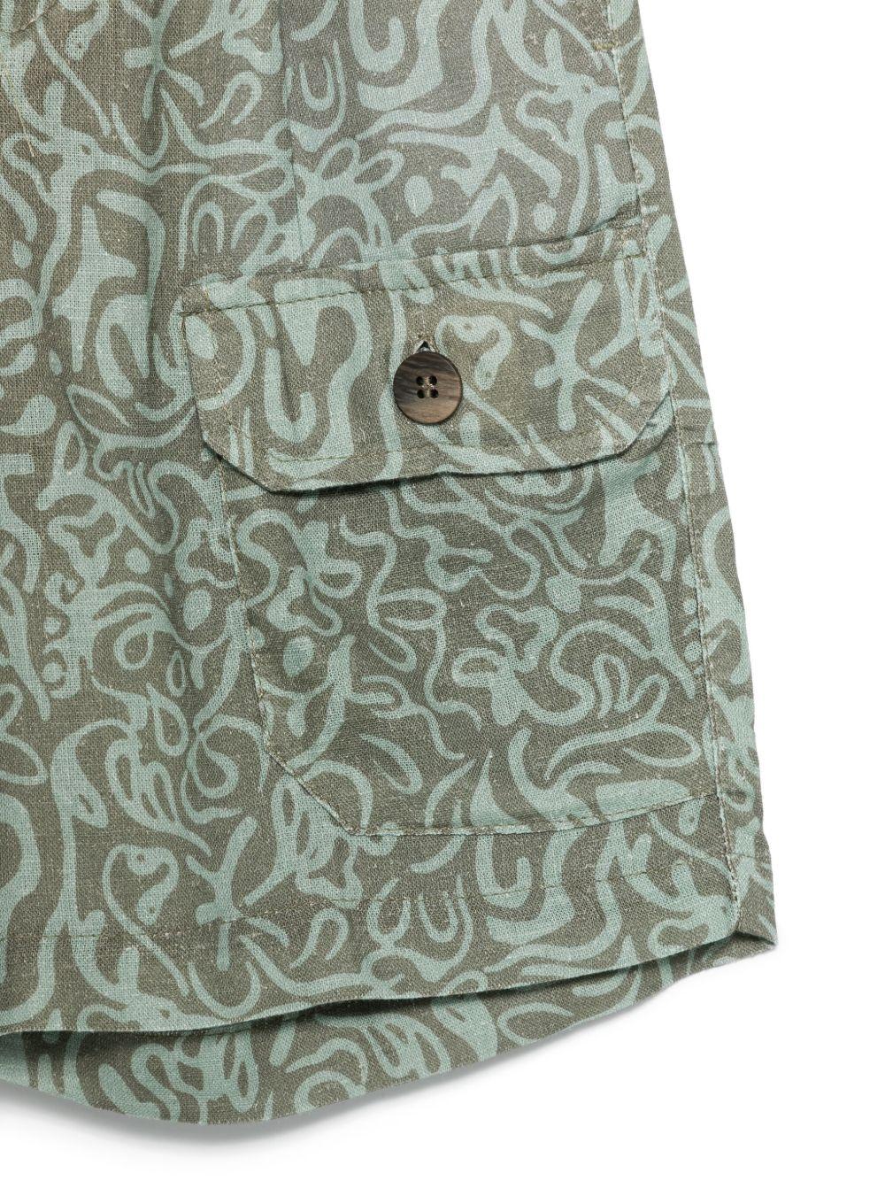 Shorts con stampa grafica per bambino Paolo Pecora Kids verde con tasca frontale - Image 3