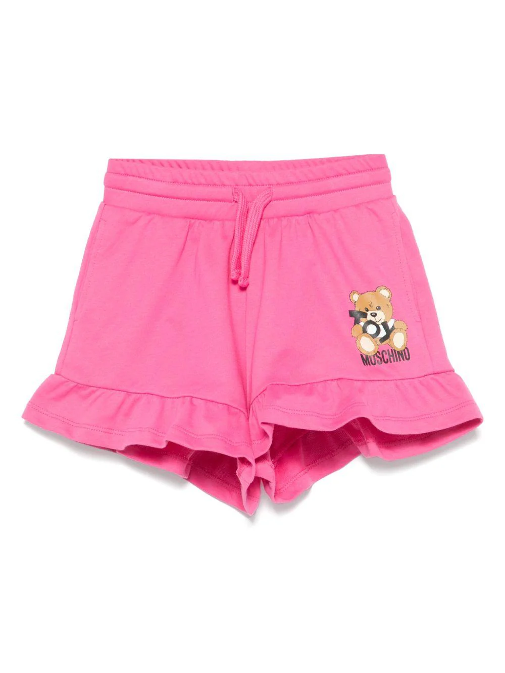Shorts con stampa Leo Teddy per bambina Moschino Kids fucsia con due tasche laterali