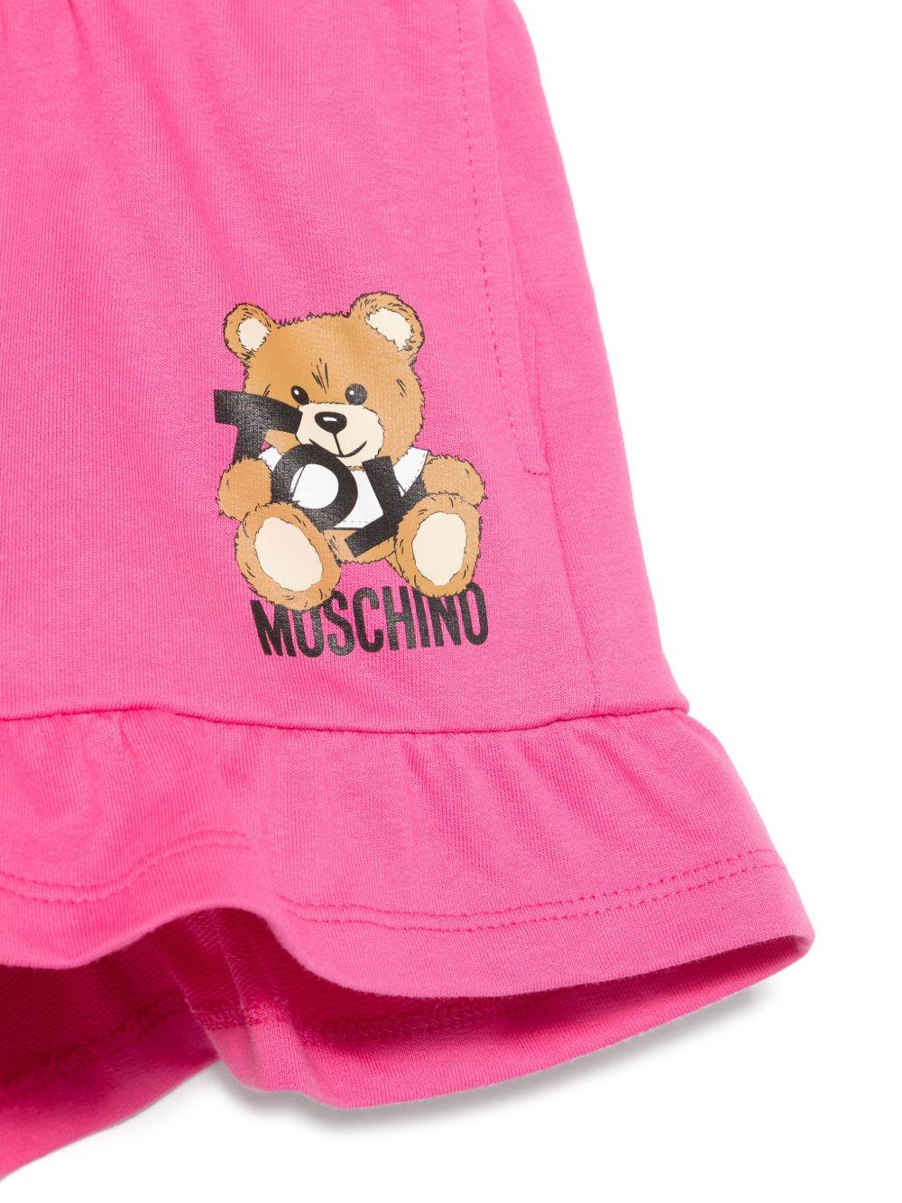 Shorts con stampa Leo Teddy per bambina Moschino Kids fucsia con due tasche laterali - Image 3
