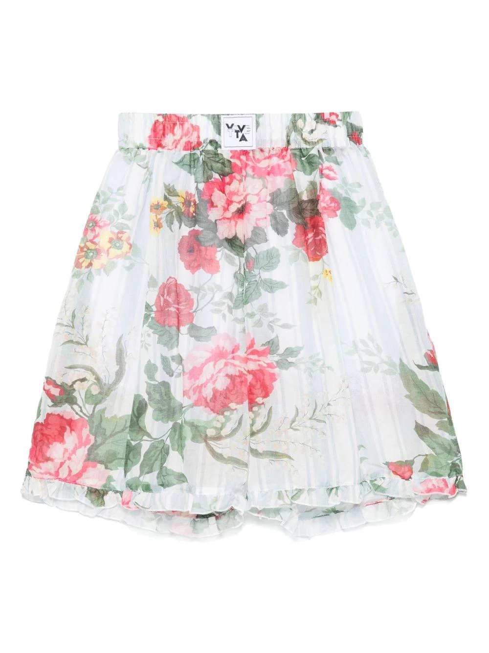 Shorts per bambina Vivetta azzurro in misto cotone e seta con stampa floreale all-over