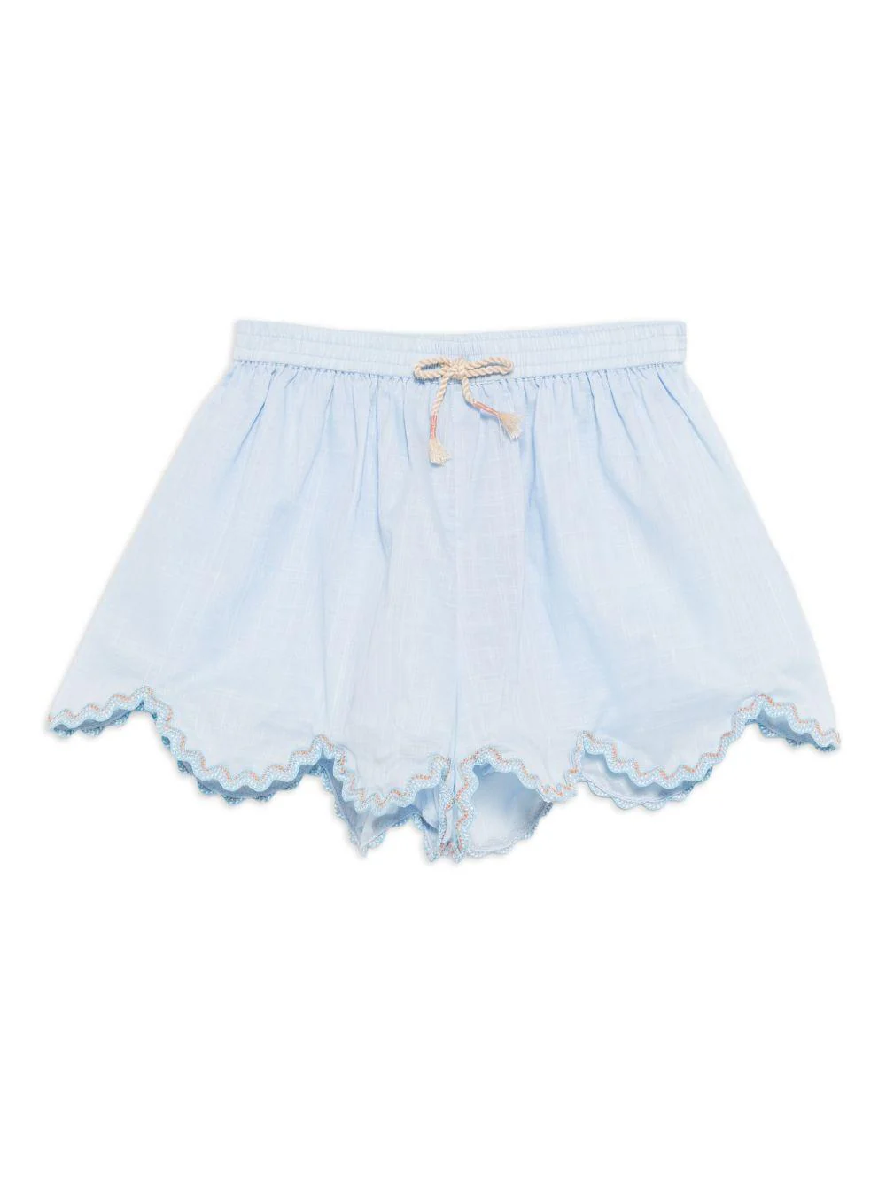 Shorts per bambina ZIMMERMANN Kids Cascadian azzurro con orlo a smerlo