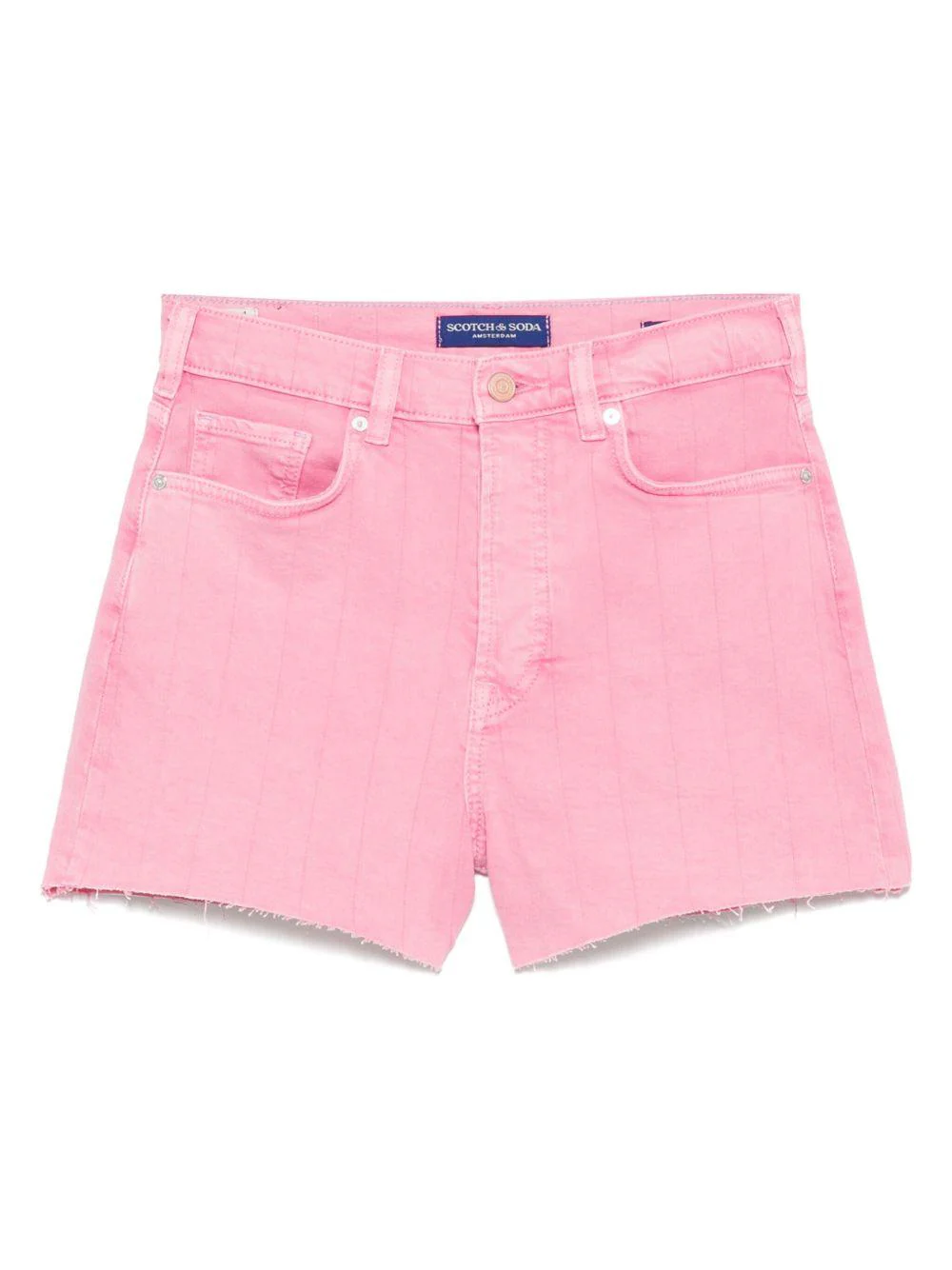 Shorts per donna Scotch & Soda in denim rosa con orlo a taglio vivo