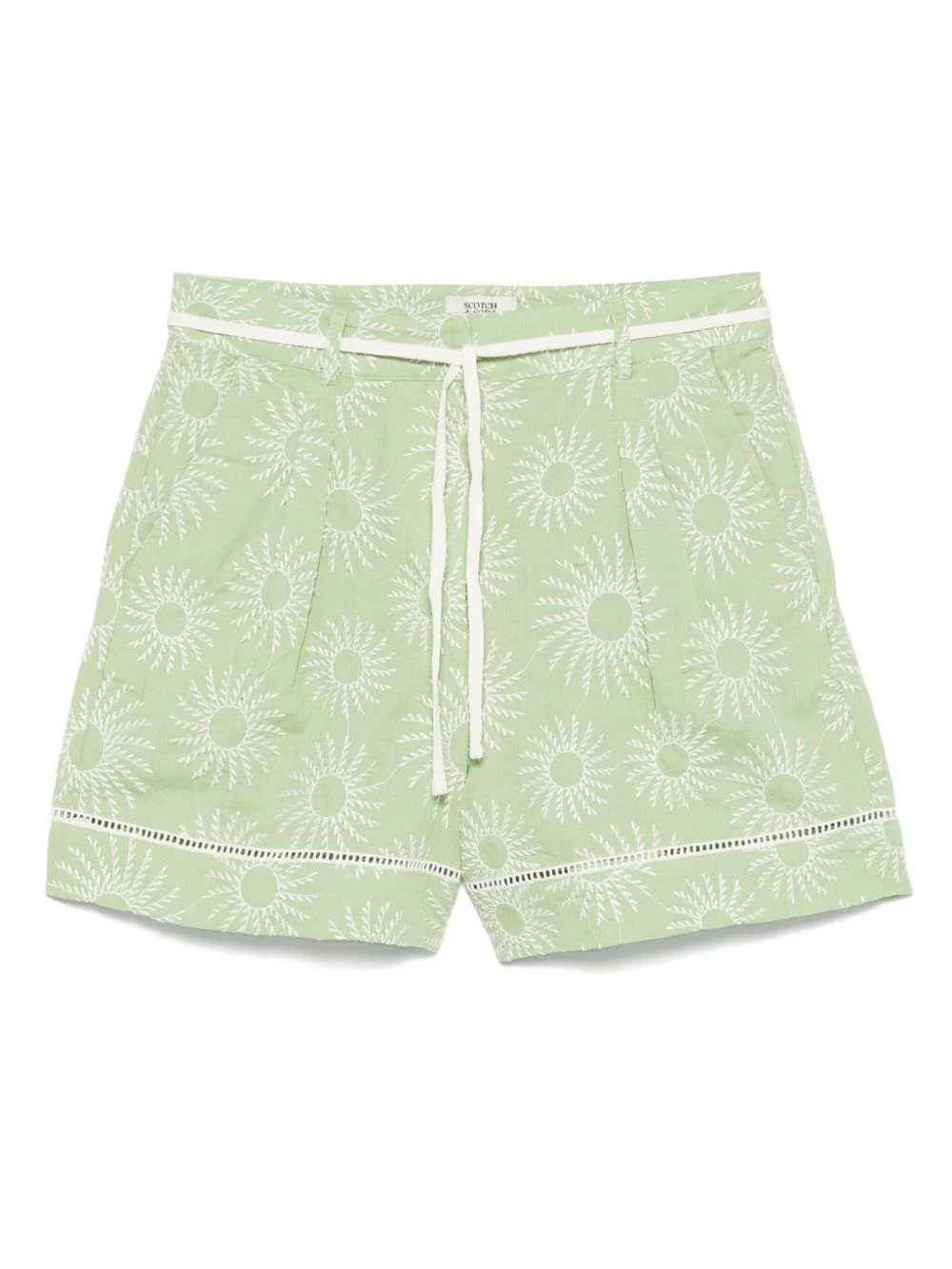 Shorts per donna Scotch & Soda verde con ricamo a fiori