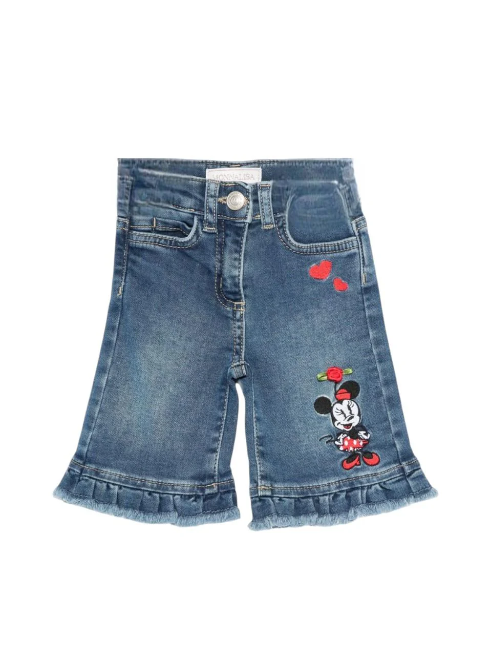 Shorts per neonata Monnalisa denim con ricamo di Minnie Mouse