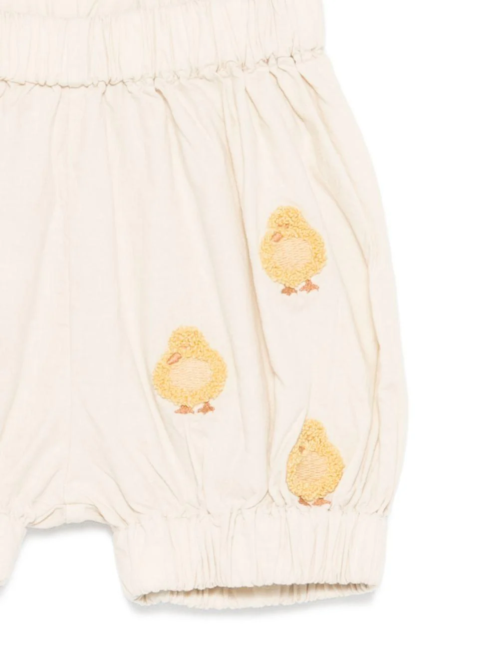 Shorts per neonato Donsje beige con ricamo con pulcini - Image 2