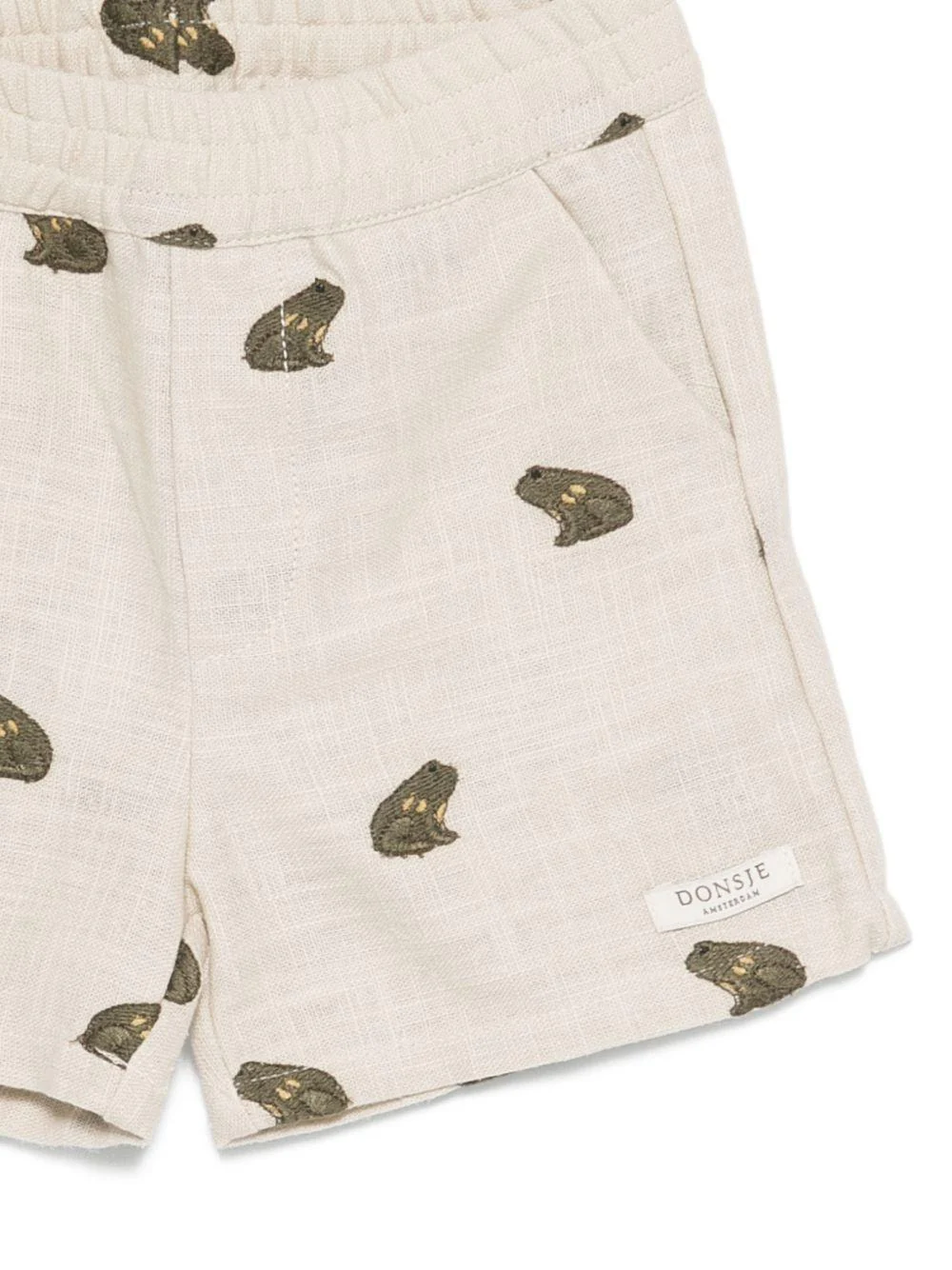 Shorts per neonato Donsje beige con ricamo rane all-over - Image 2