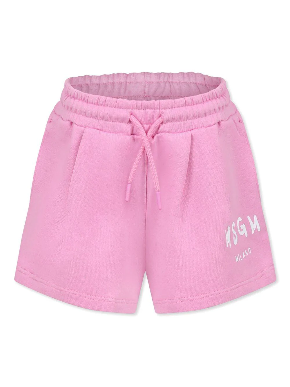 Shorts sportivi con stampa per bambina MSGM Kids rosa con dettagli plissettati