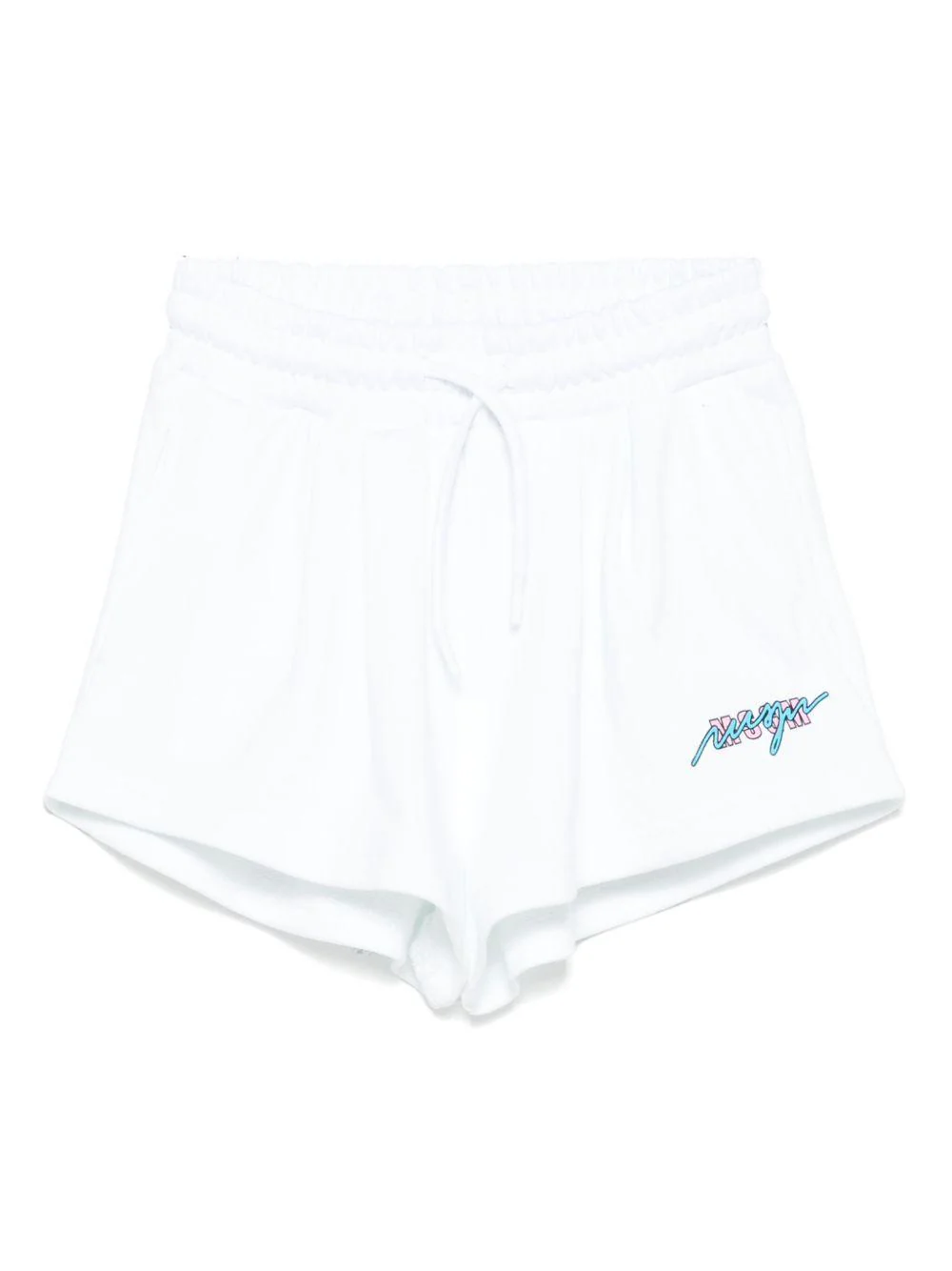 Shorts sportivi in cotone per bambina MSGM Kids bianco con stampa sulla gamba