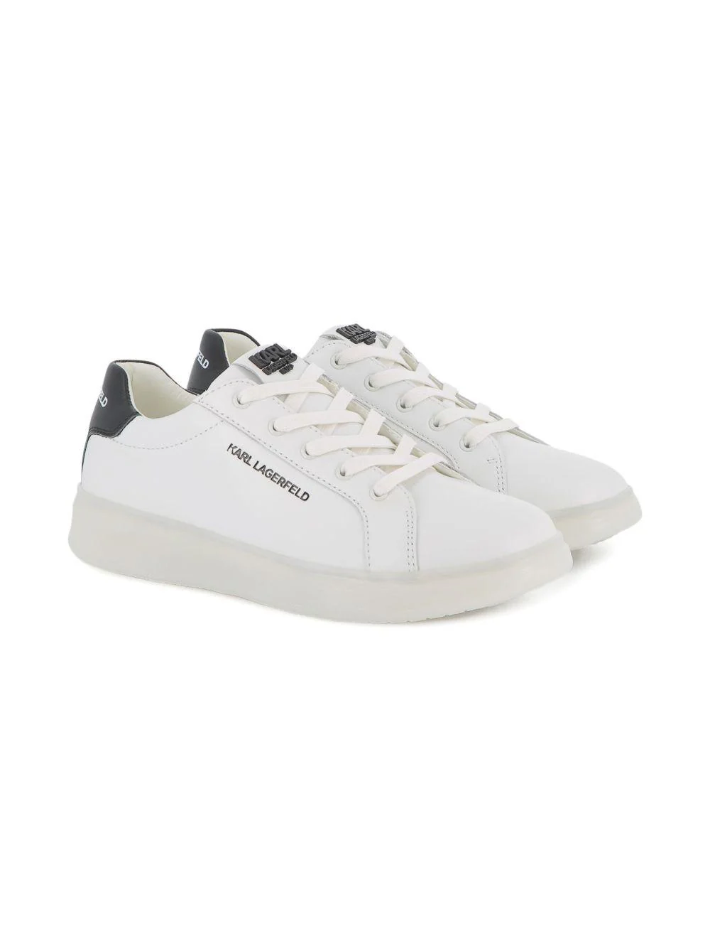 Sneakers in pelle per bambino Karl Lagerfeld Kids bianche con lacci e dettaglio con logo