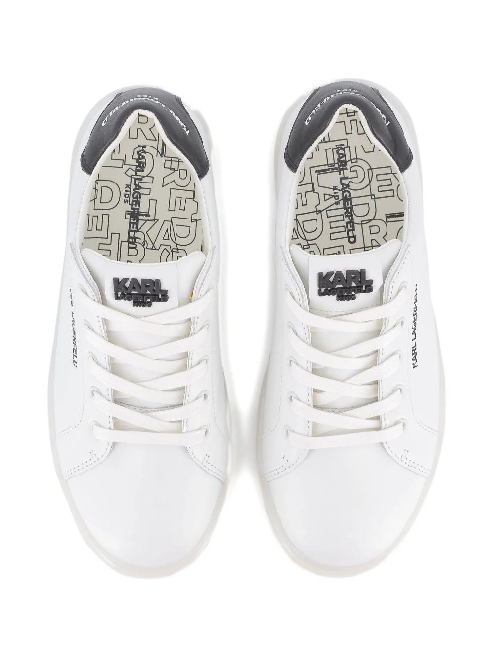 Sneakers in pelle per bambino Karl Lagerfeld Kids bianche con lacci e dettaglio con logo - Image 2