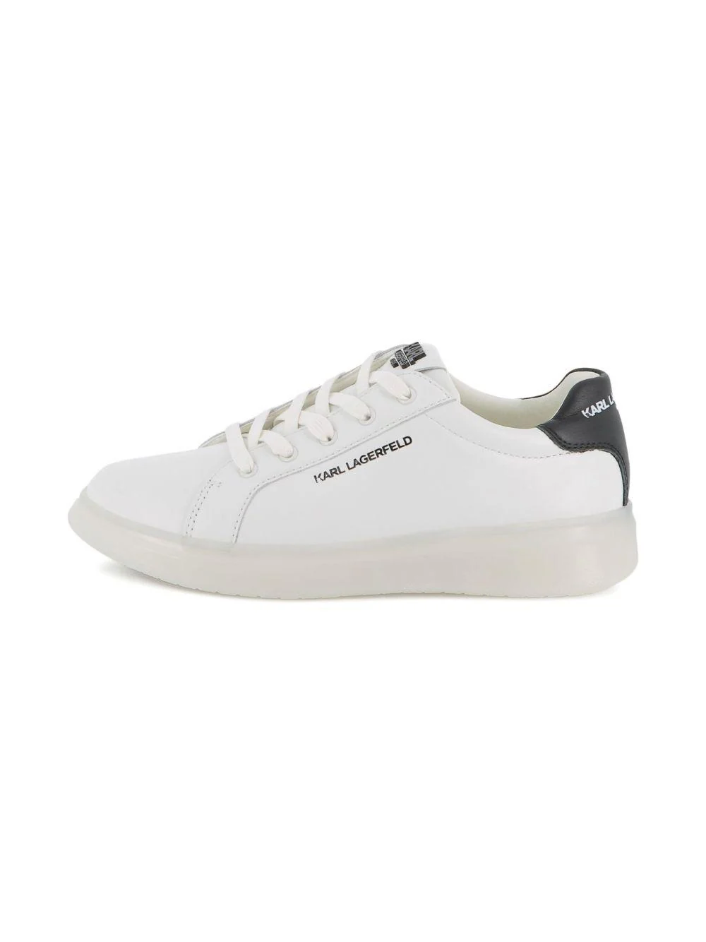 Sneakers in pelle per bambino Karl Lagerfeld Kids bianche con lacci e dettaglio con logo - Image 5