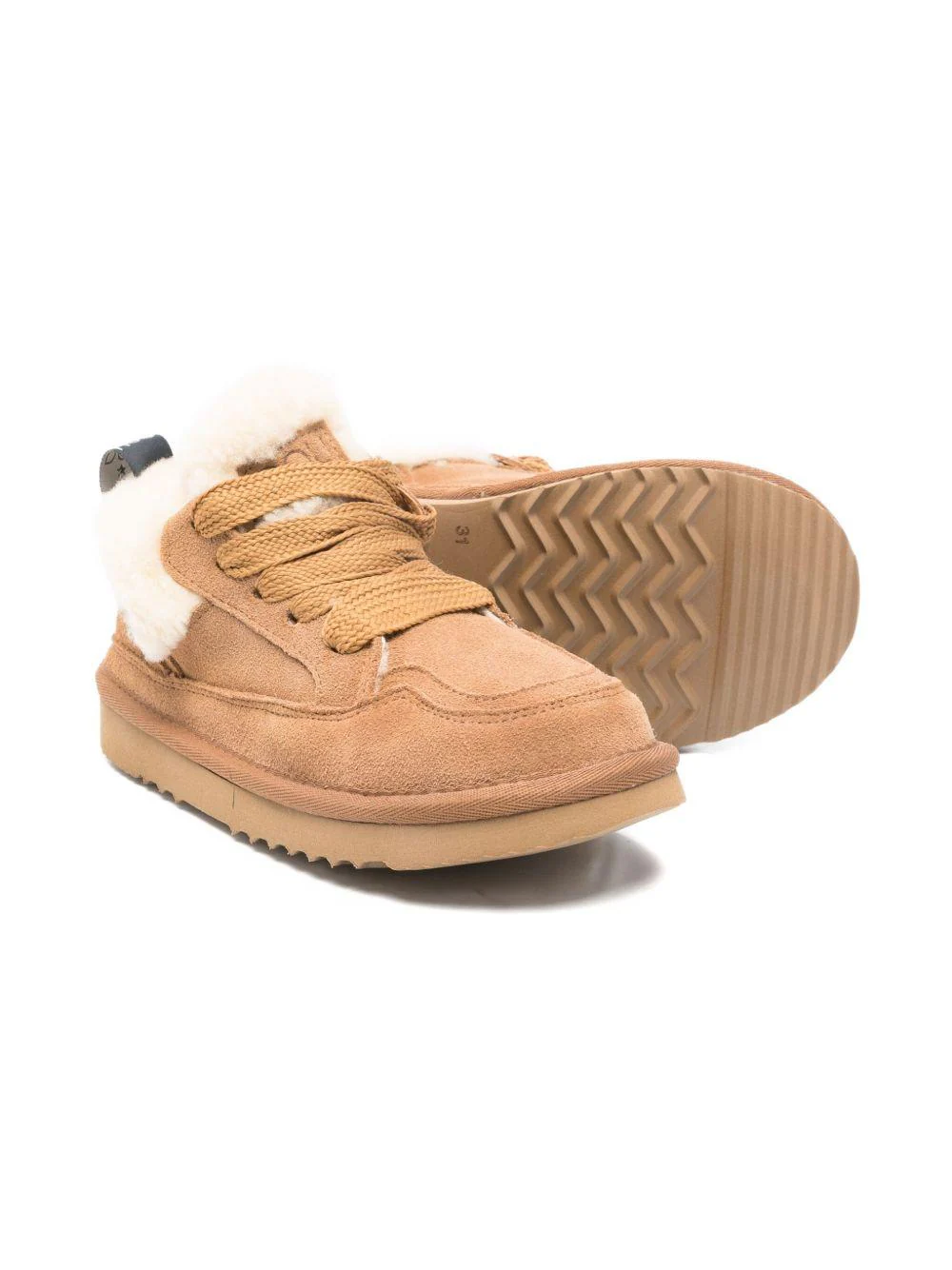 Sneakers per bambini Douuod Kids beige in pelle scamosciata con finiture in pelliccia sintetica - Image 2