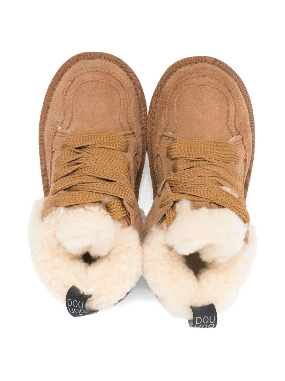 Sneakers per bambini Douuod Kids beige in pelle scamosciata con finiture in pelliccia sintetica - Image 3