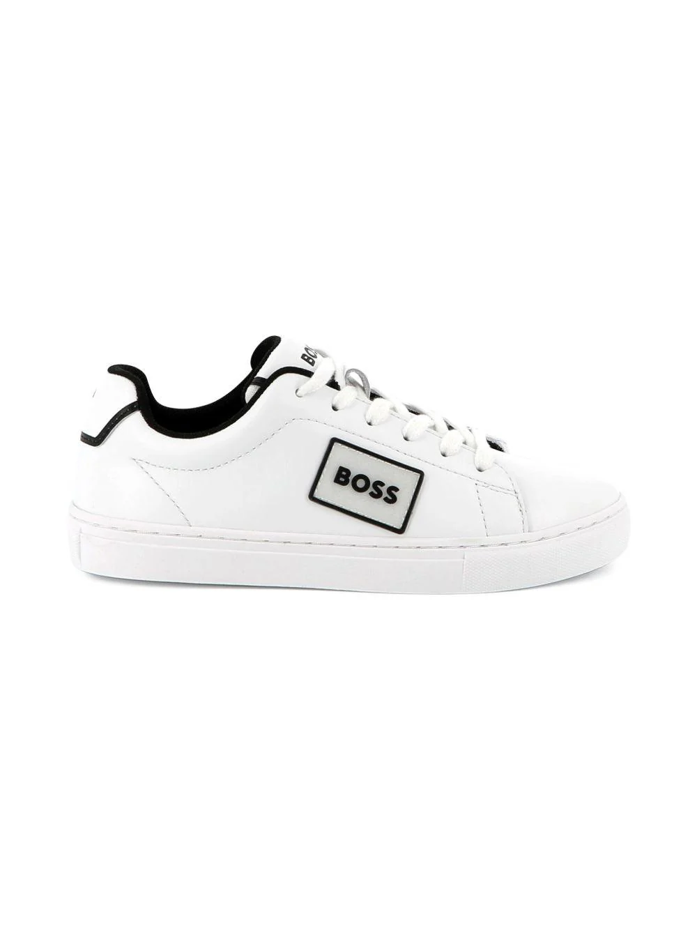 Sneakers per bambino BOSS Kids bianche con dettaglio con placca con logo - Image 5
