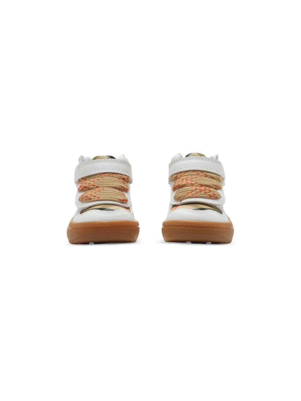 Sneakers per neonato Burberry kids bianco alte a quadri con chiusura frontale a strappo - Image 3