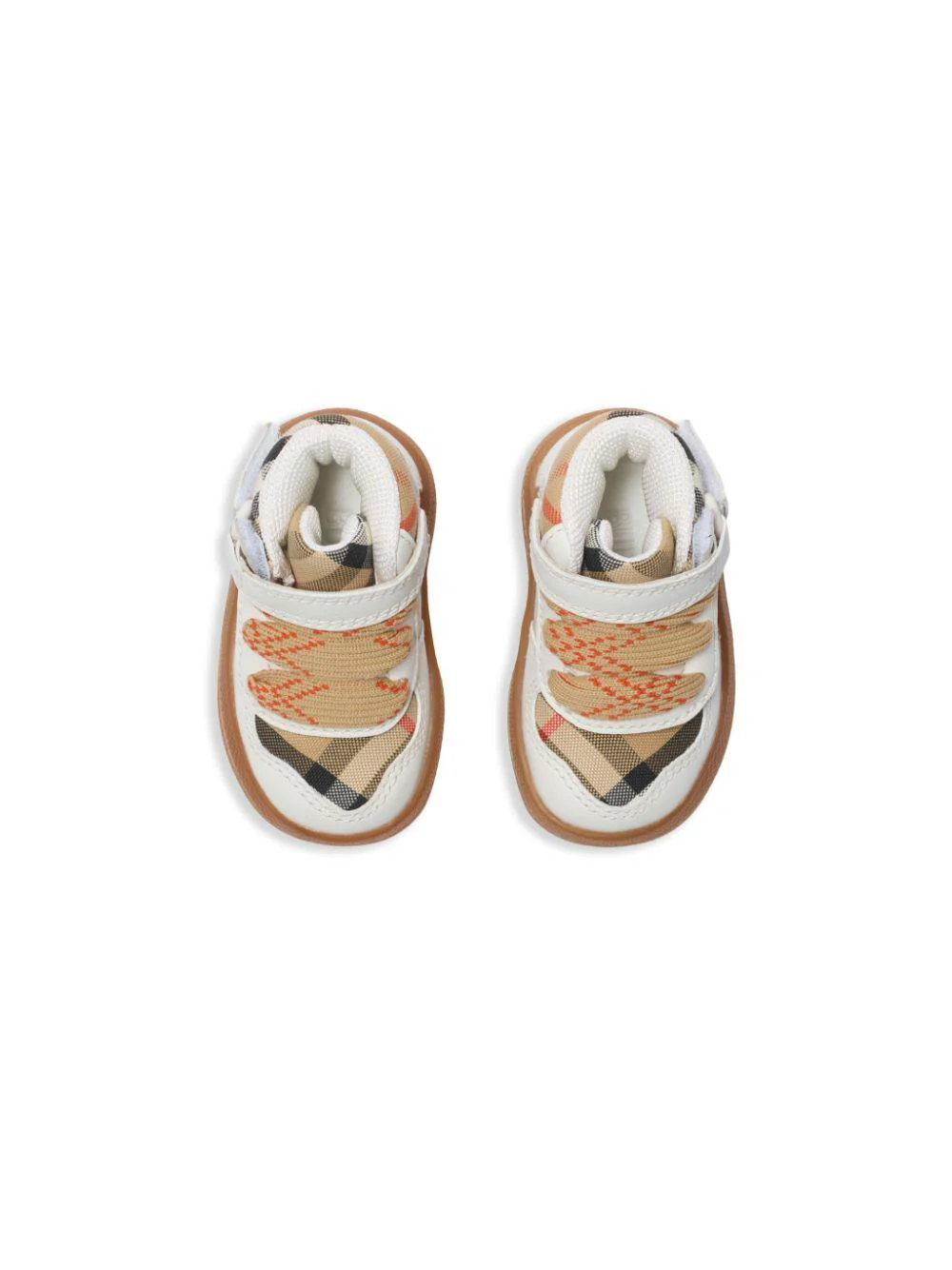 Sneakers per neonato Burberry kids bianco alte a quadri con chiusura frontale a strappo - Image 5