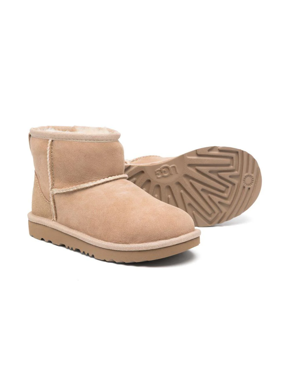Stivaletti Classic II Mini per bambina UGG Kids beige con applicazione posteriore con logo - Image 2