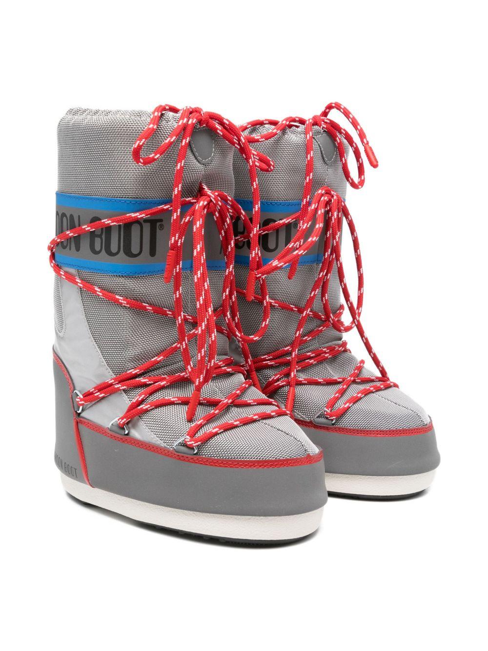 Stivali da neve Icon per bambino Moon Boot Kids grigi con lacci rossi