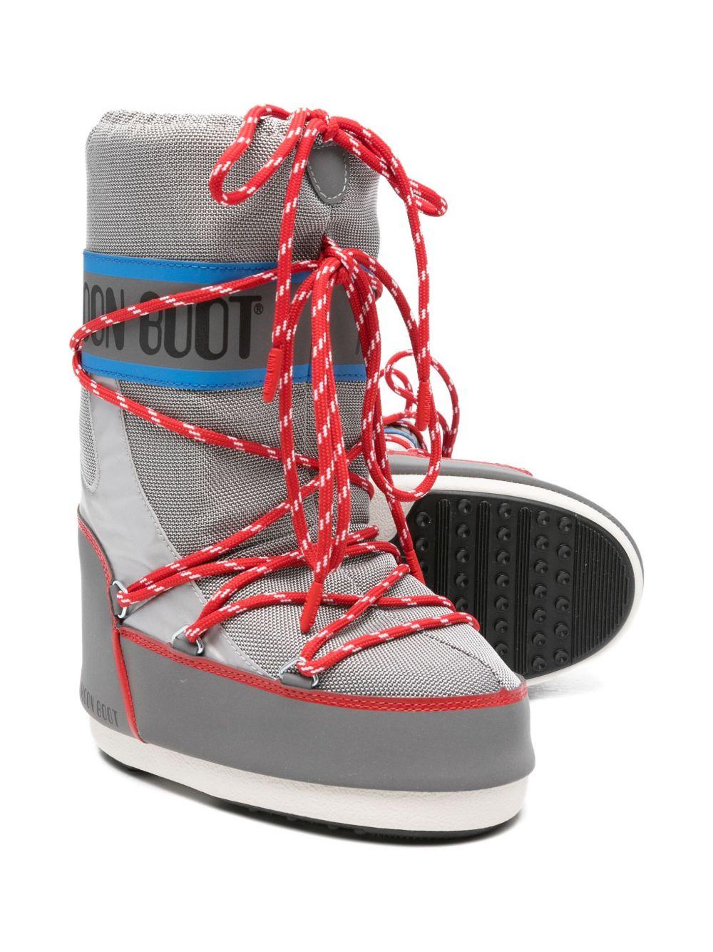 Stivali da neve Icon per bambino Moon Boot Kids grigi con lacci rossi - Image 2