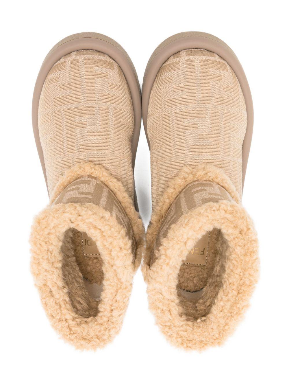 Stivali per bambina Fendi Kids beige con stampa logo FF all-over - Image 2